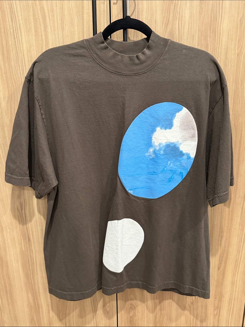 Yeezy JESUS IS KING Brown Graphic Tee with Blue & White Circle Designs